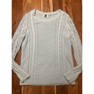 Old Navy Women's XL Light Blue Grey Cable Knit Crewneck Sweater Soft Pullover